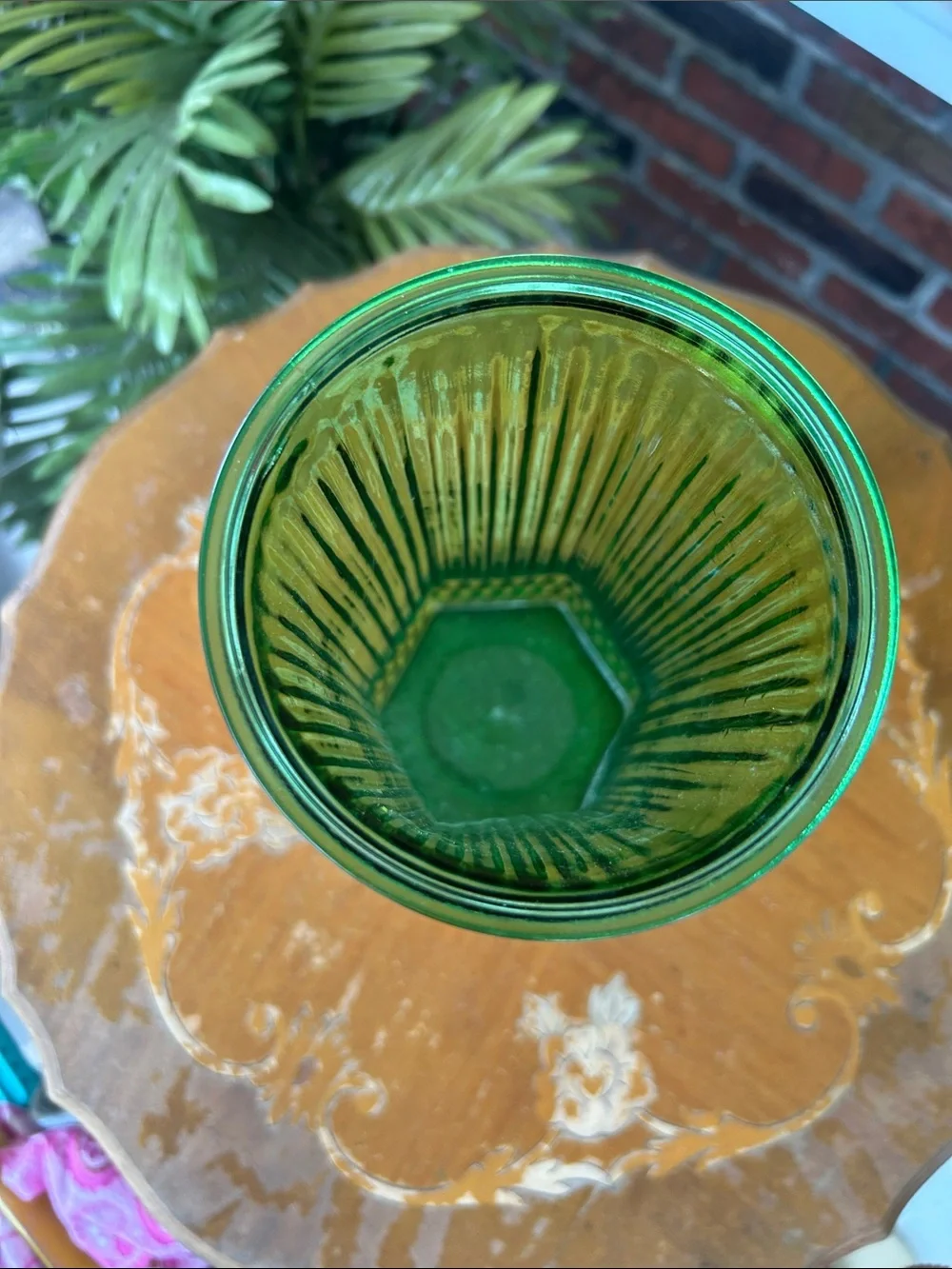 Vintage Green Ribbed Glass Vase